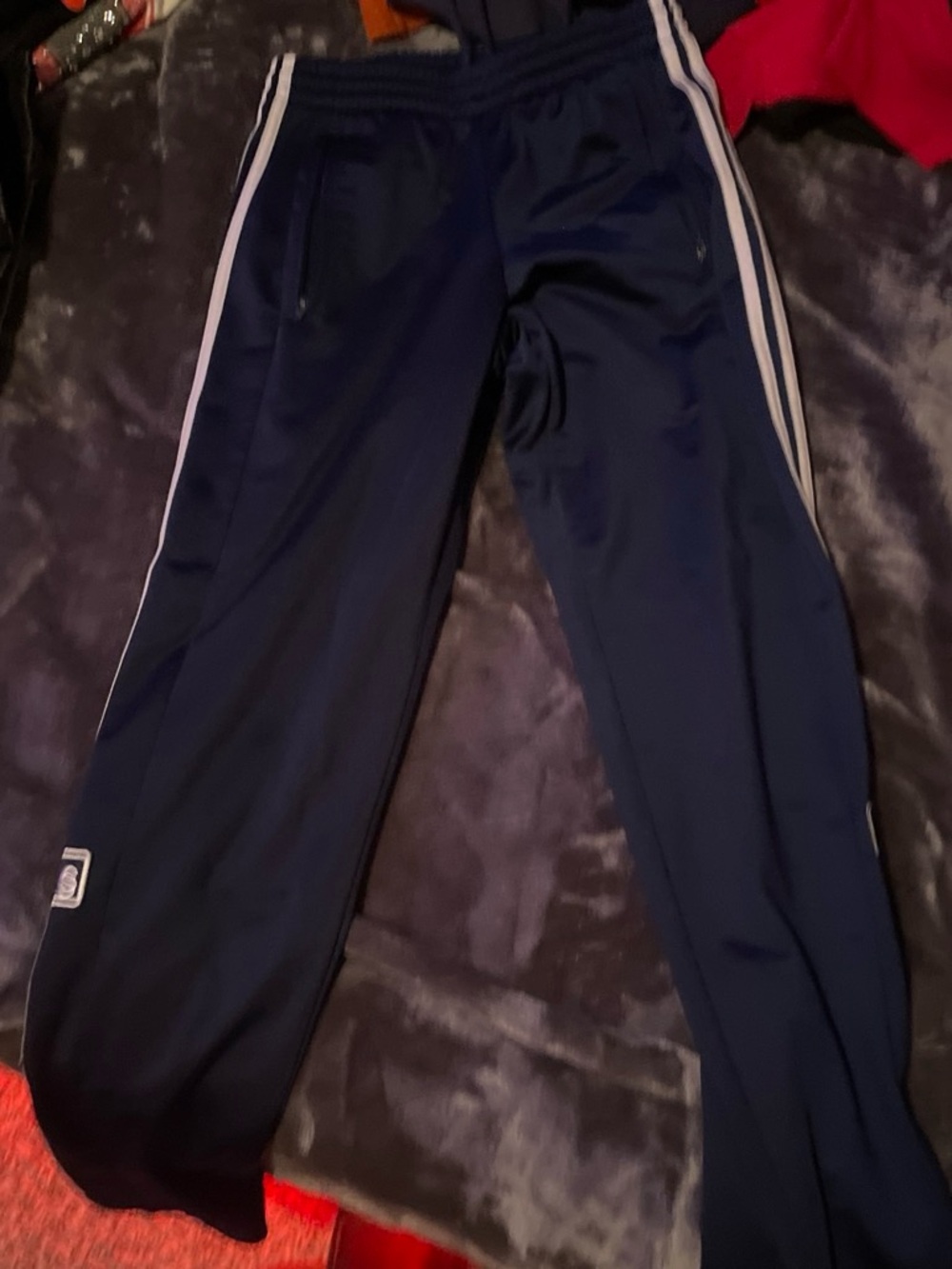 adidas Navy Blue Track Pants with White Three Stripes - Picture 2 of 3